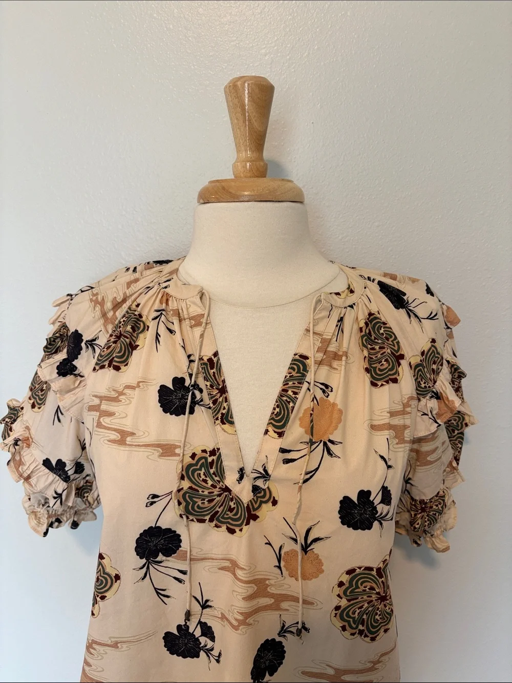 Ulla Johnson Mari Floral Puff Sleeve Ruffle Popover Peasant Poplin Blouse 0
